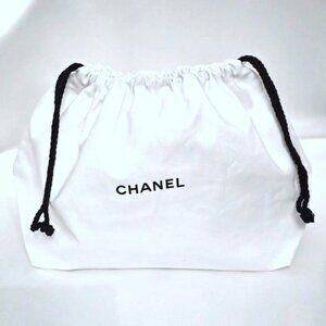CHANEL White Cotton Drawstring Dust Bag Shoe Storage LARGE 13" x 7.5" x 5.25"